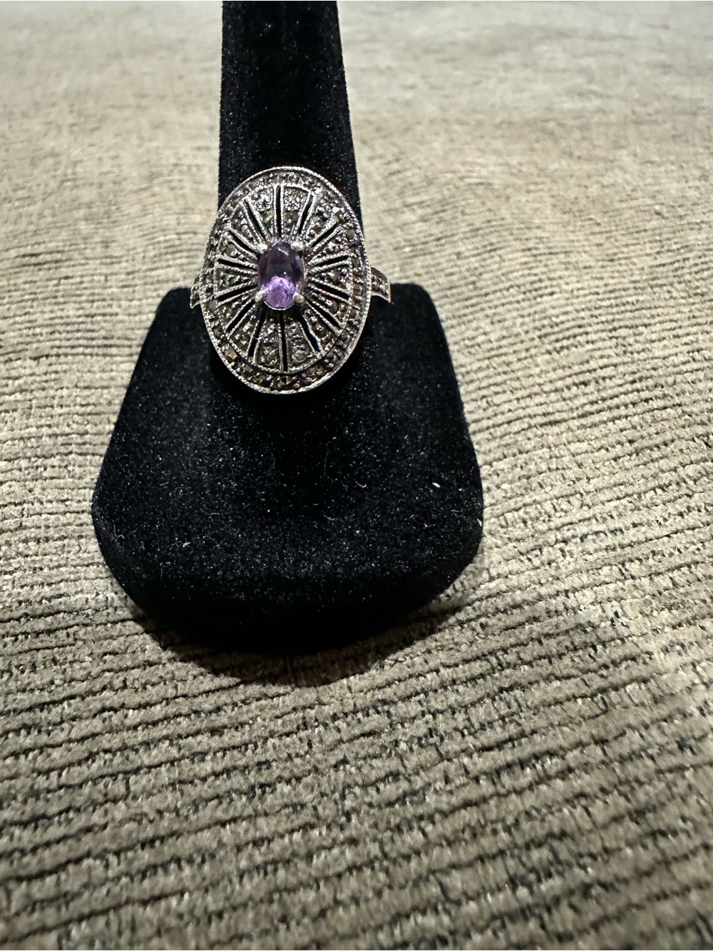 Sterling Silver Oval Cocktail Ring with Purple Stone - Size 7